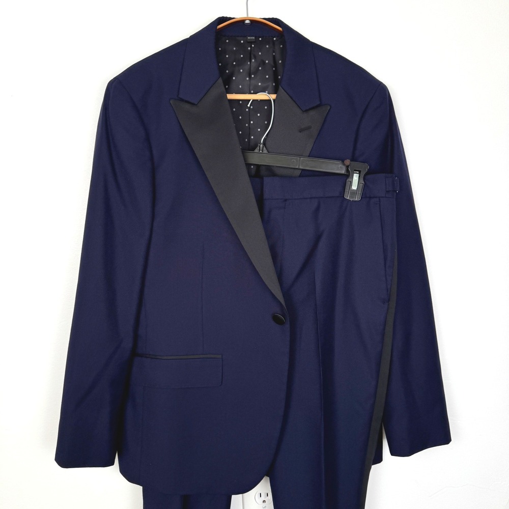 Bonobos Slim Fit Tuxedo Suit Navy Blue Vitale Barberis Canonico Wool 42S 35W